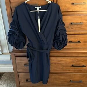 Navy, ruffle sleeve dress